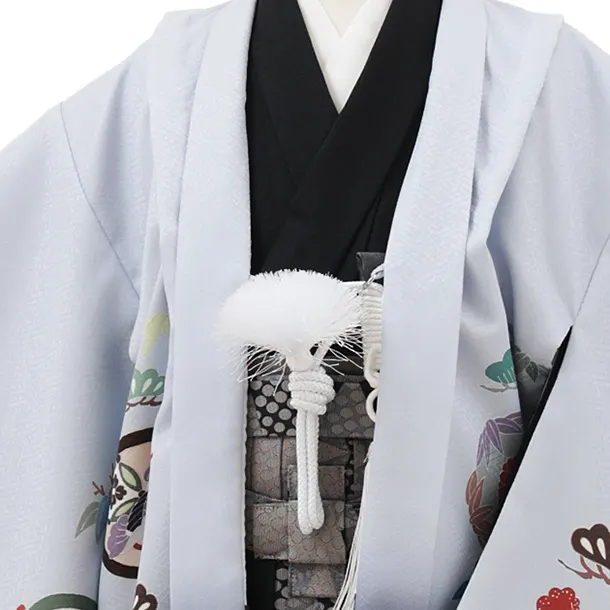 かんたん七五三(5歳男袴)X766 薄パープル 束ね熨斗に鷹×黒ベージュ