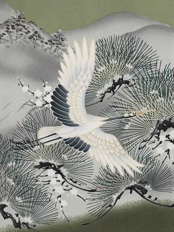 かんたん七五三(5歳男袴)X767 グリーン鷹に虎×ベージュ黒