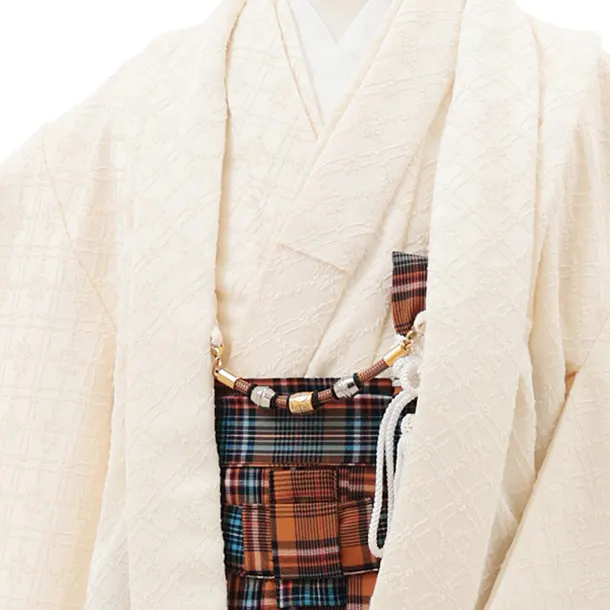 かんたん七五三(5歳男袴)X771 クリーム×金茶チェック