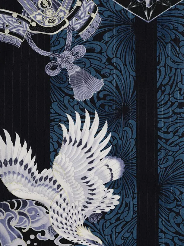 かんたん七五三(5歳男袴)X779 JAPANSTYLE 紺地鷹に乱菊縞×黒