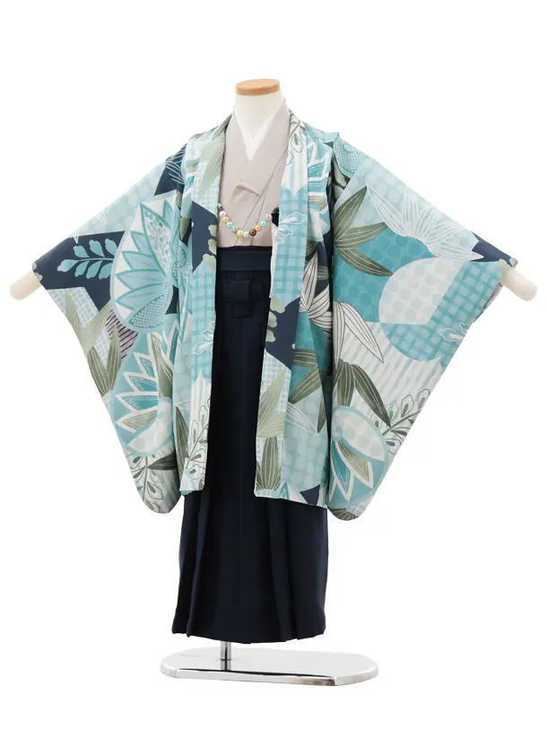 かんたん七五三(5歳男袴)X780 ブルー系 桐に笹ドット×紺