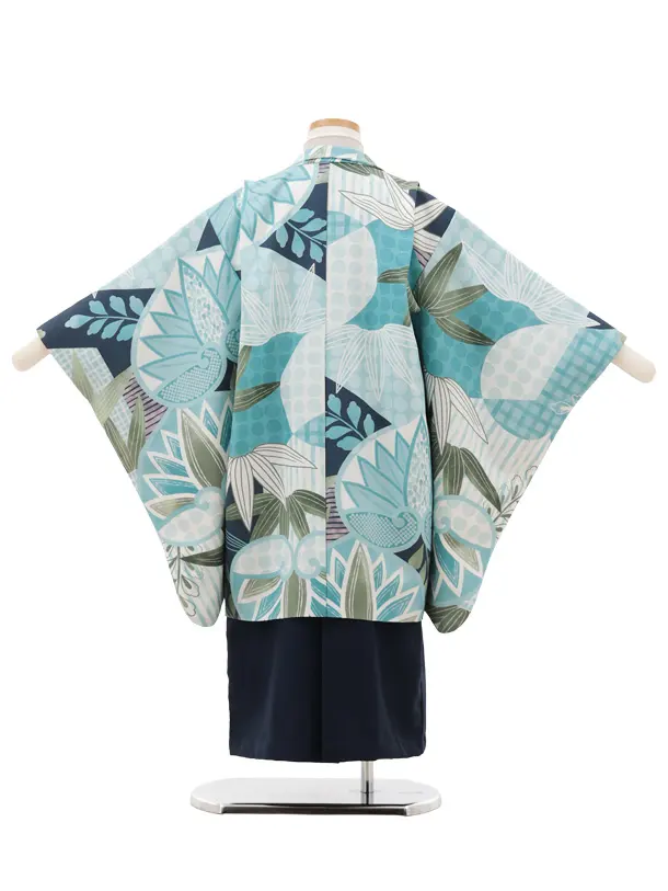 かんたん七五三(5歳男袴)X780 ブルー系 桐に笹ドット×紺