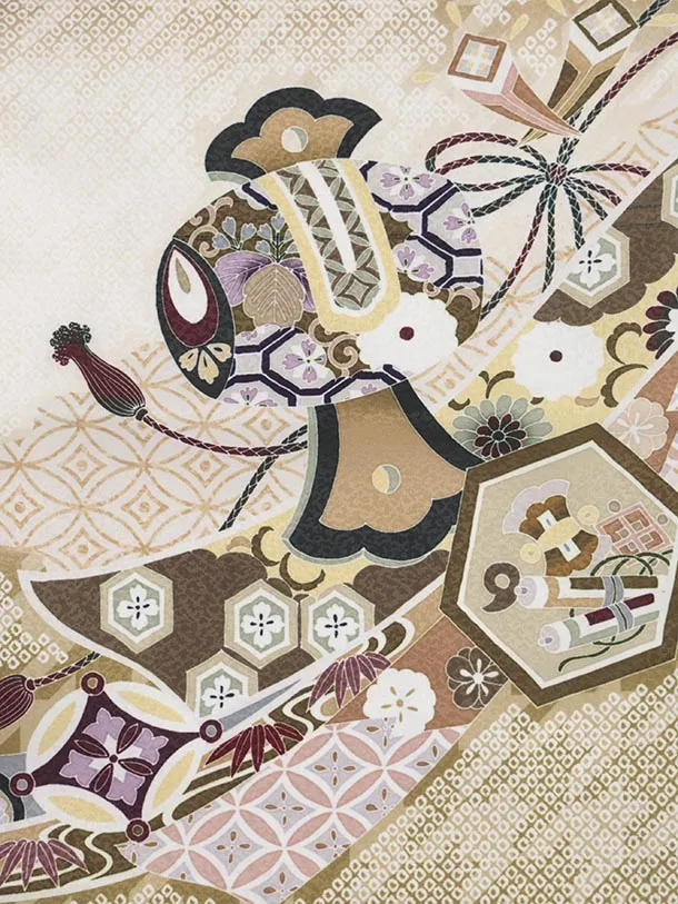 かんたん5歳袴 X793  抹茶グリーン疋田柄 吉祥文様に鷹×モカベージュ