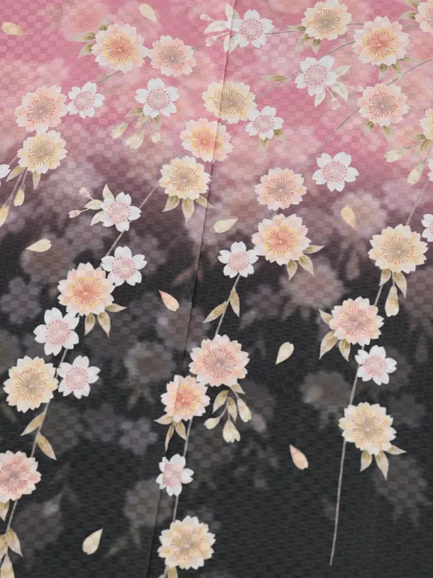 かんたん七五三(5歳男袴)X795 ピンク黒ぼかし桜×ネイビーチェック