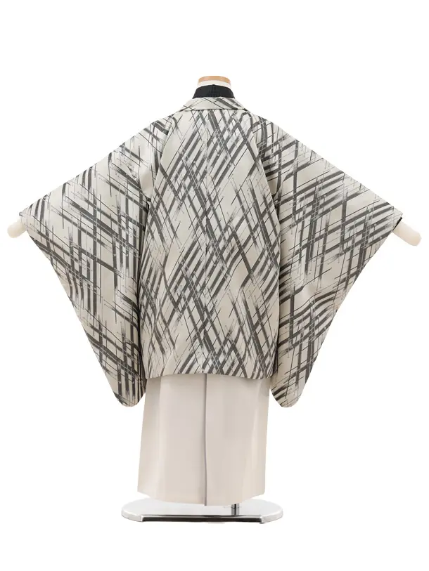 かんたん七五三(5歳男袴)X796 ベージュ変わりチェック×アイボリー