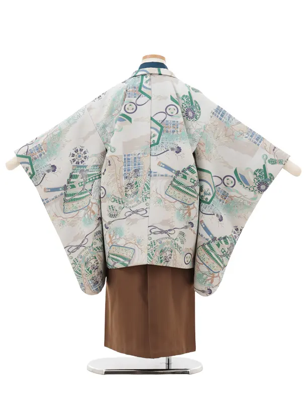 かんたん七五三(5歳男袴)X797 ベージュ武具文×モカブラウン