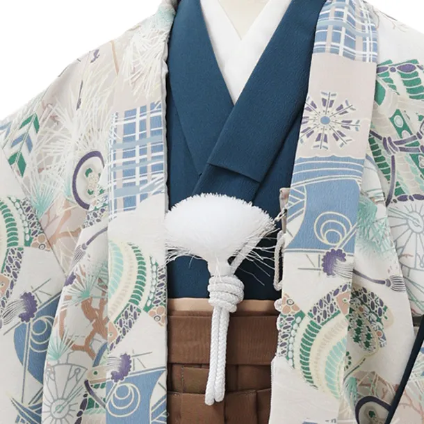 かんたん七五三(5歳男袴)X797 ベージュ武具文×モカブラウン