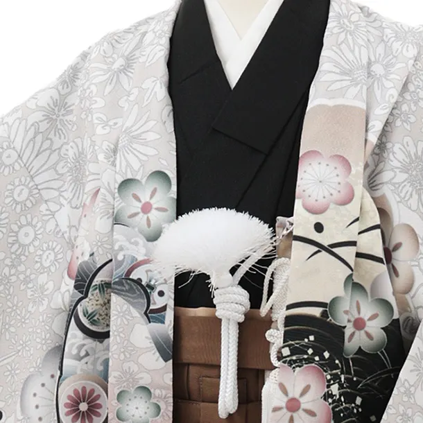 かんたん七五三(5歳男袴)X798 ベージュ梅花に鷹×モカブラウン