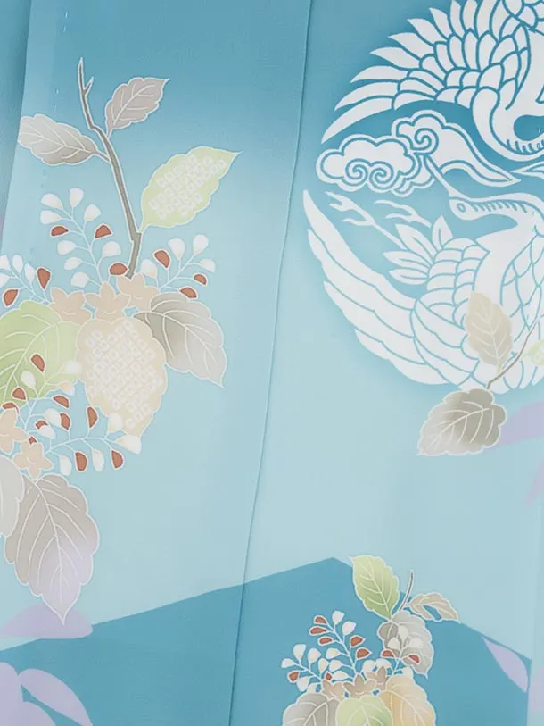 かんたん七五三(5歳男袴)X800 水色ぼかし鶴に桐×ベージュ梅