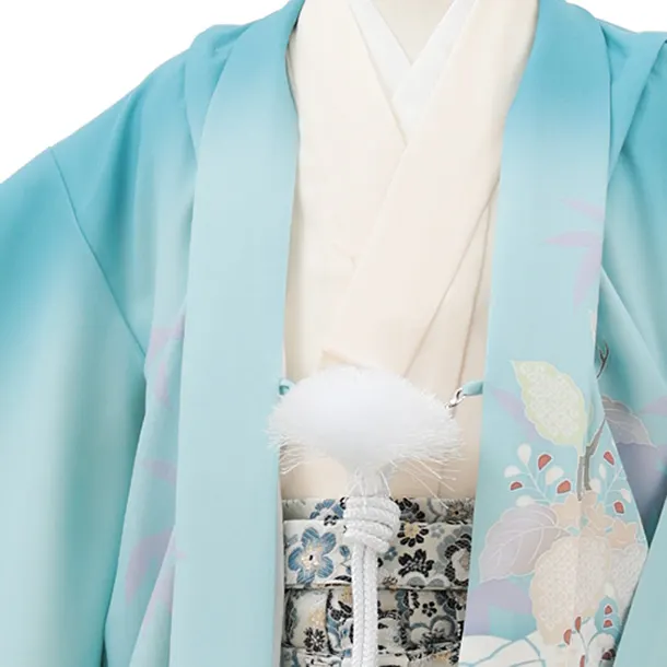 かんたん七五三(5歳男袴)X800 水色ぼかし鶴に桐×ベージュ梅