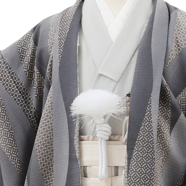 かんたん七五三(5歳男袴)X801 グレー立涌文×アイボリー