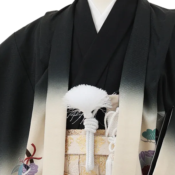 かんたん七五三(5歳男袴)X802 黒地 束ね熨斗に鷹×ベージュ黒ぼかし