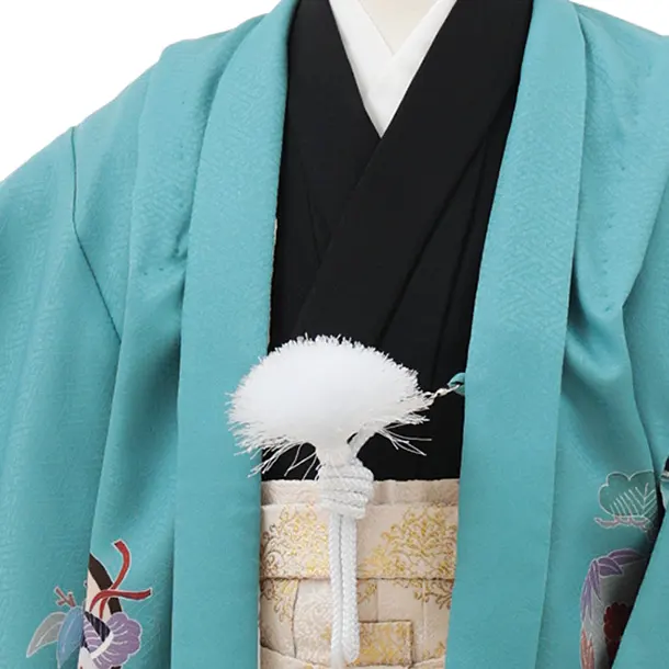 かんたん5歳袴 X804 ブルーグリーン 束ね熨斗に鷹×ベージュ茶ぼかし