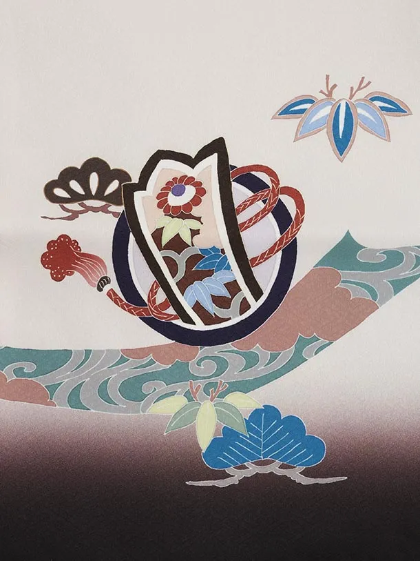 かんたん七五三(5歳男袴)X805 ベージュ 束ね熨斗に鷹×ベージュ茶ぼかし