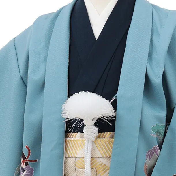 かんたん七五三(5歳男袴)X806 ブルーグレー 束ね熨斗に鷹×ベージュゴールド