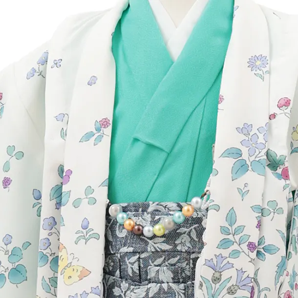 かんたん七五三(5歳男袴)X808 オフ白フラワー×ブルーグレー