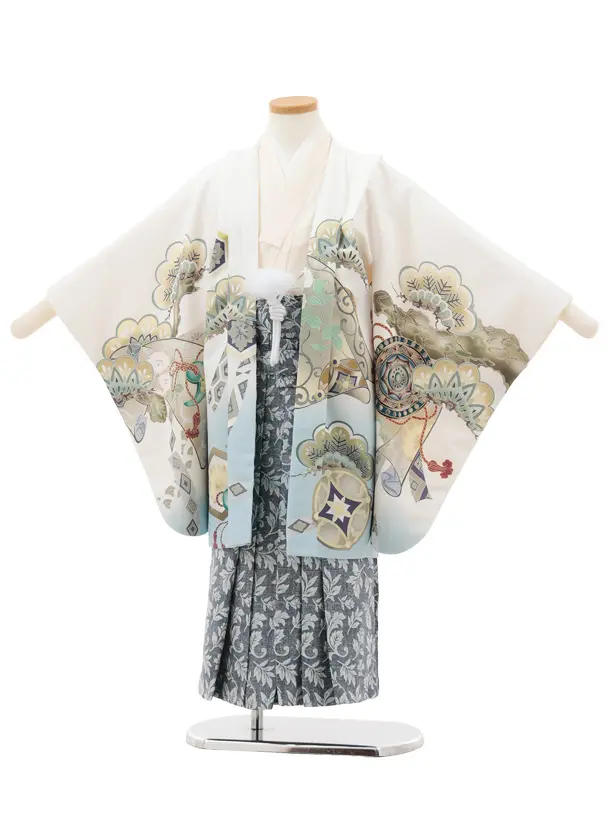 かんたん七五三(5歳男袴)X809 白武具に鷹×ブルーグレー