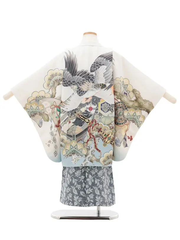 かんたん七五三(5歳男袴)X809 白武具に鷹×ブルーグレー