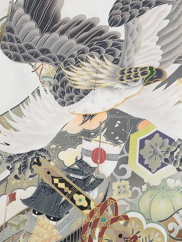 かんたん七五三(5歳男袴)X809 白武具に鷹×ブルーグレー