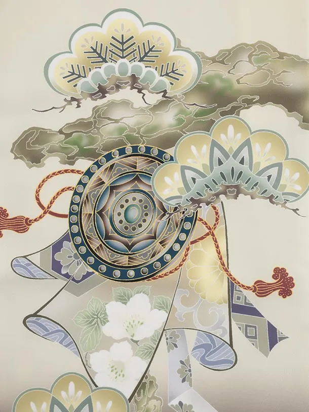 かんたん七五三(5歳男袴)X810 ベージュ武具に鷹×グレー