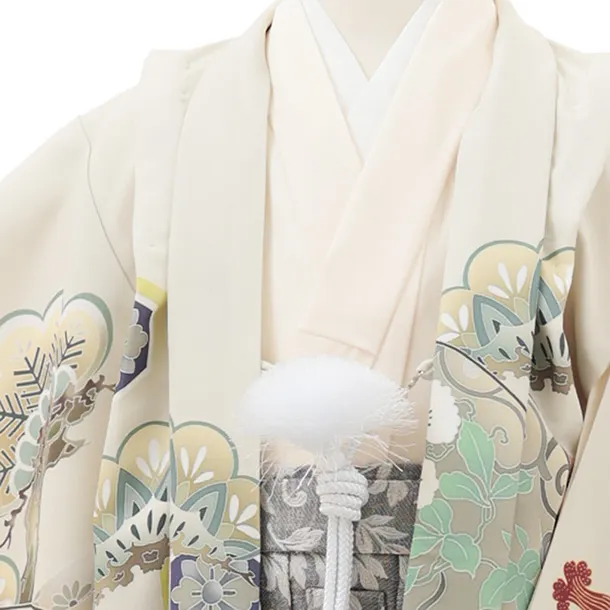 かんたん七五三(5歳男袴)X810 ベージュ武具に鷹×グレー