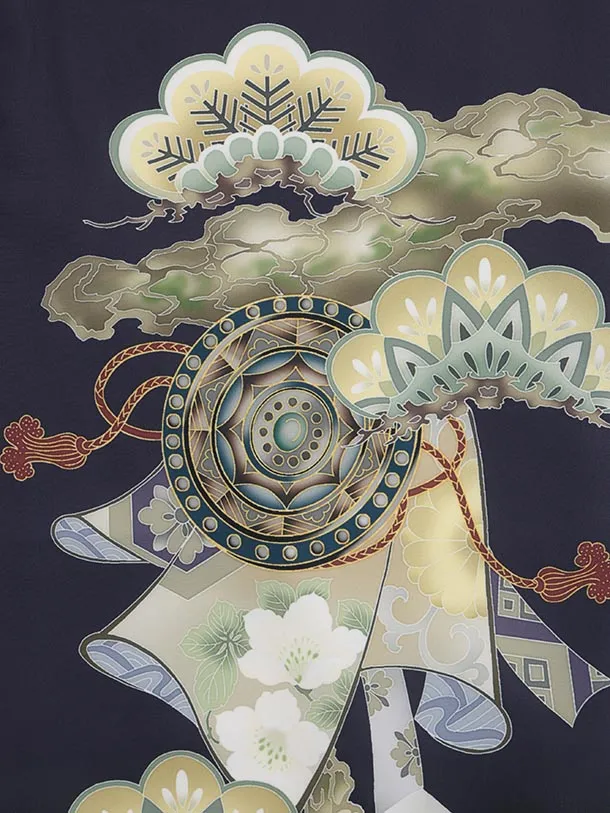 かんたん七五三(5歳男袴)X811 パープルグレー武具に兜×グレー