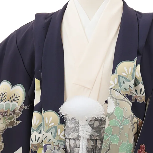 かんたん七五三(5歳男袴)X811 パープルグレー武具に兜×グレー