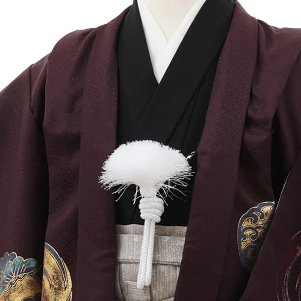 かんたん七五三(5歳男袴)X815 ブラウンパープル 渦に鳳凰×グレー