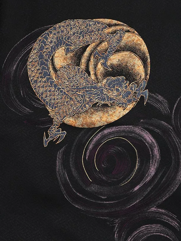 かんたん七五三(5歳男袴)X817 黒地 渦に鳳凰×シルバーグレー