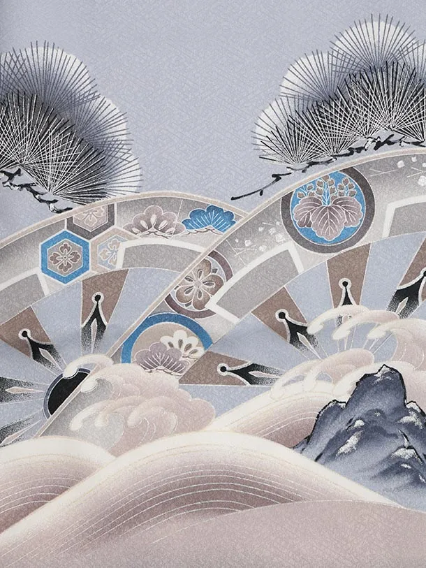 かんたん(5歳男袴)X823 ブルーグレーぼかし 松波兜×シルバーストライプ