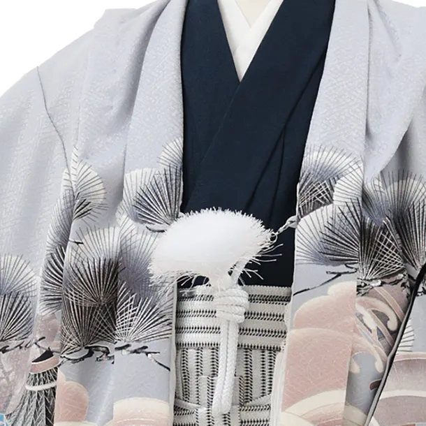 かんたん(5歳男袴)X823 ブルーグレーぼかし 松波兜×シルバーストライプ