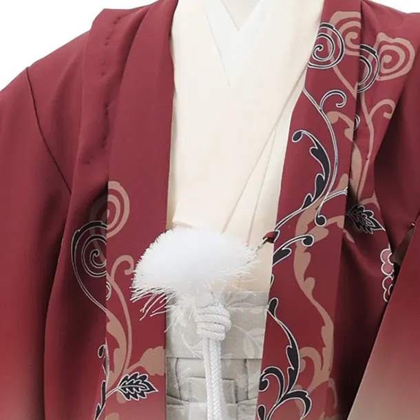 かんたん七五三(5歳男袴)X827 赤茶ぼかし桐唐草×グレージュ