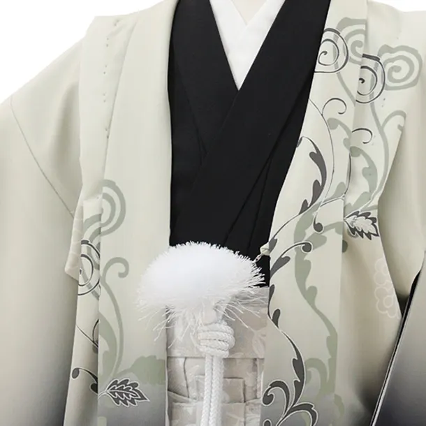 かんたん七五三(5歳男袴)X829 グリーンベージュぼかし桐唐草×グレージュ