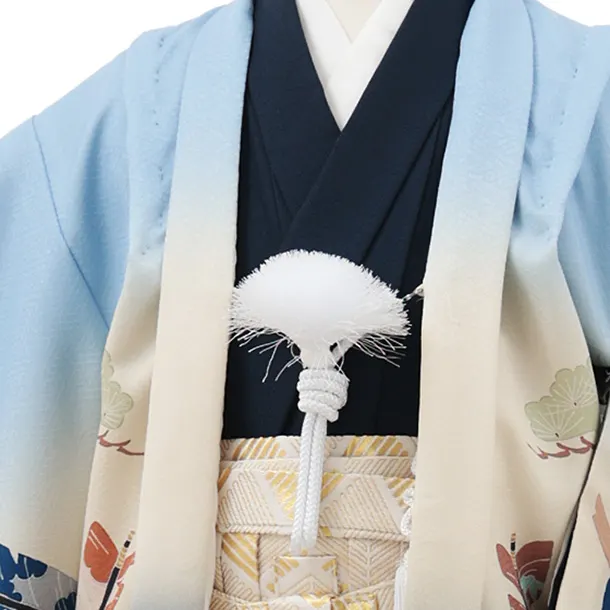 かんたん七五三(5歳男袴)X831 水色ぼかし 吉祥文様 矢羽根×ゴールド菱
