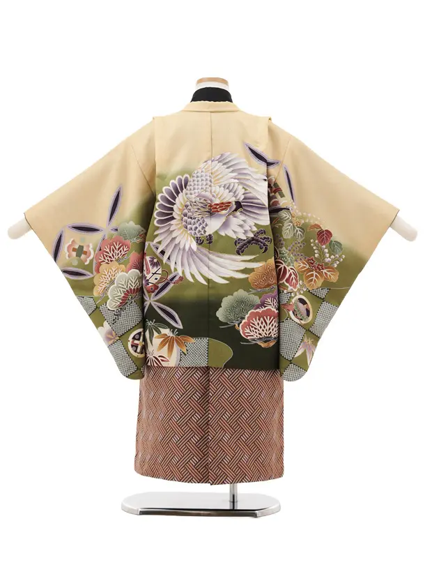 かんたん七五三(5歳男袴)X835 クリームベージュぼかし白鷹×ブラウン