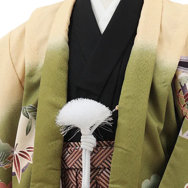 かんたん七五三(5歳男袴)X835 クリームベージュぼかし白鷹×ブラウン