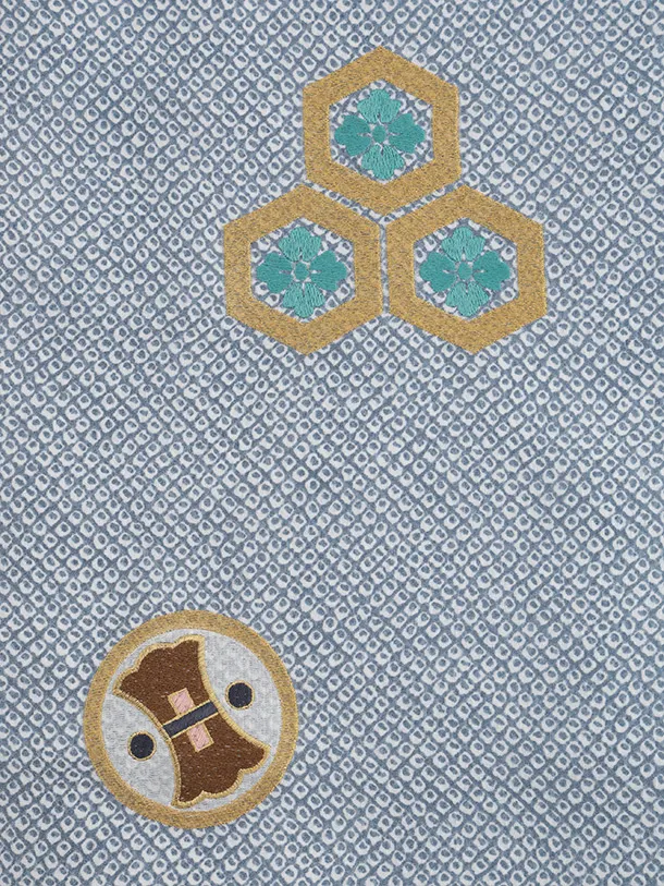 七五三(5歳男袴)X846 ブルーグレー疋田柄刺繍鷹兜×銀紺亀甲