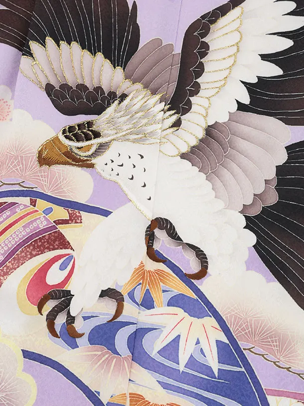 かんたん七五三(5歳男袴)X868  パープル扇絵に鷹×紺