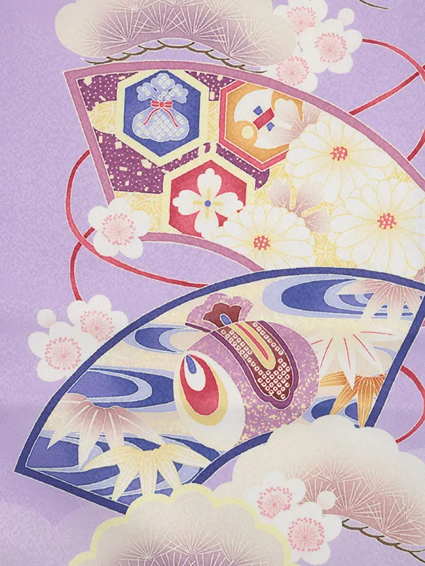 かんたん七五三(5歳男袴)X868  パープル扇絵に鷹×紺