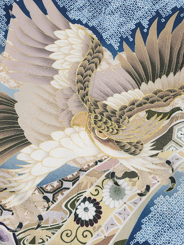 かんたん七五三(5歳男袴)X874 ブルー疋田柄熨斗兜鷹×紺