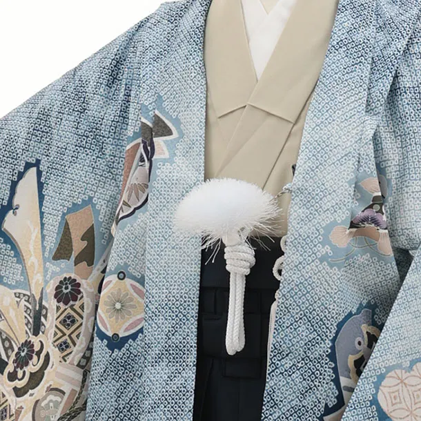 かんたん七五三(5歳男袴)X874 ブルー疋田柄熨斗兜鷹×紺