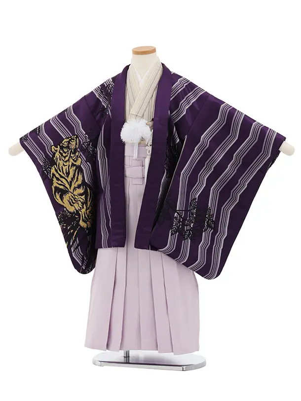 かんたん七五三(5歳男袴)X875 パープル虎×薄紫袴