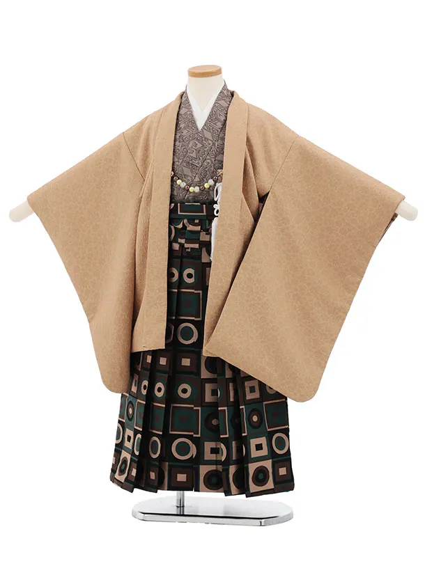 かんたん七五三(5歳男袴)X876 モカベージュ×ブラウン幾何学袴