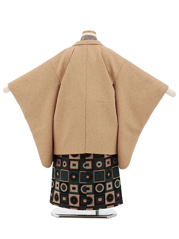 かんたん七五三(5歳男袴)X876 モカベージュ×ブラウン幾何学袴