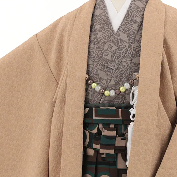 かんたん七五三(5歳男袴)X876 モカベージュ×ブラウン幾何学袴