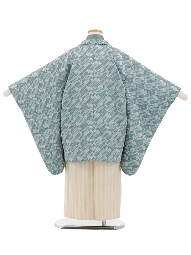 かんたん七五三(5歳男袴)X878 ブルーグレー変わり柄×クリームベージュ