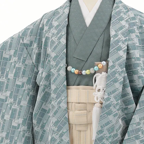 かんたん七五三(5歳男袴)X878 ブルーグレー変わり柄×クリームベージュ