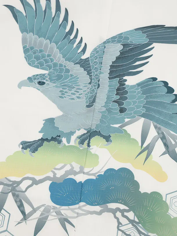 かんたん七五三(5歳男袴)X879 白地松亀甲鷹×クリームベージュ