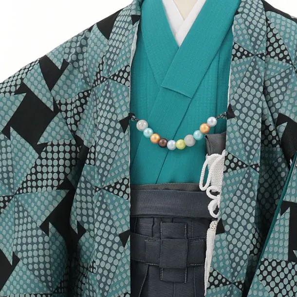 かんたん七五三(5歳男袴)X880 ブルーグリーン幾何学×ネイビーグレー