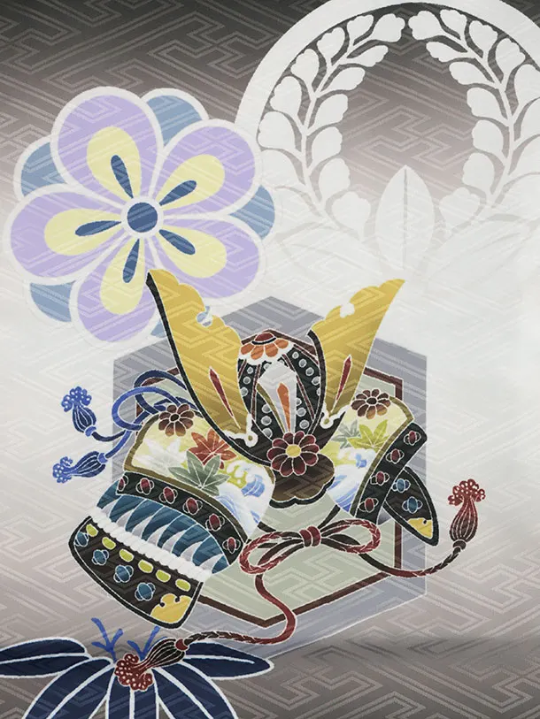 かんたん七五三(5歳男袴)X888 黒ぼかし吉祥文様鷹×黒縞袴